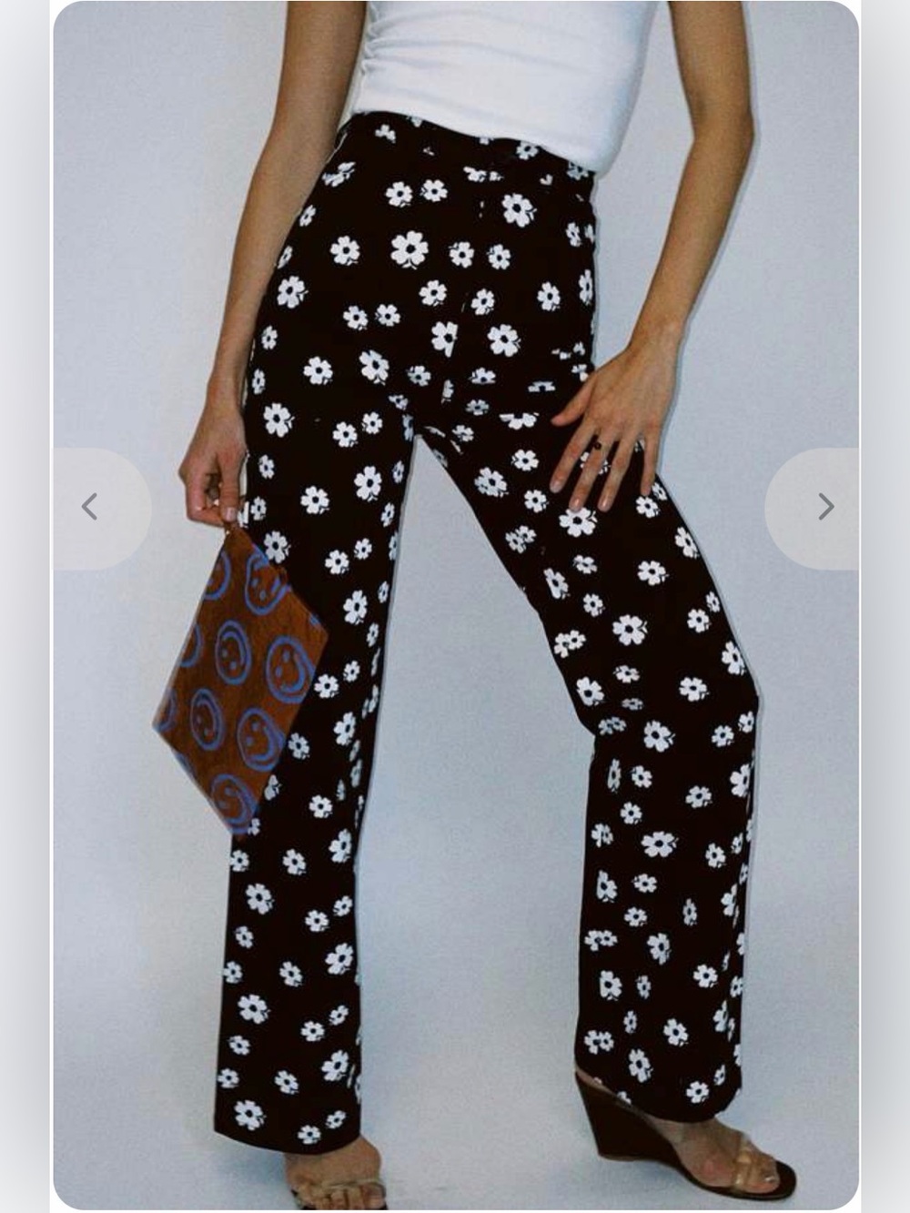 Rolla’s Folk Floral Heidi Pant Black White Daisy Print Wide Leg Pants 14 XL NWOT